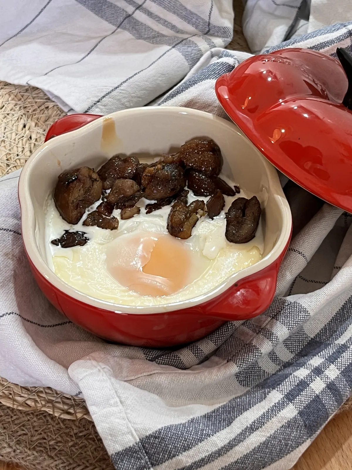 Les oeufs cocotte aux châtaignes, recette minceur de Laurence